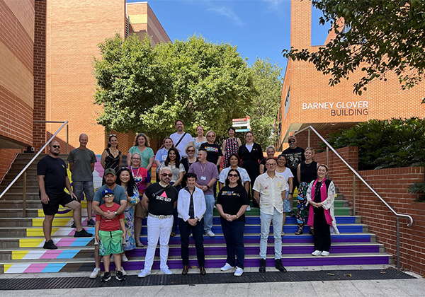 People standing on Rainbow Stairs at Parramatta South campus